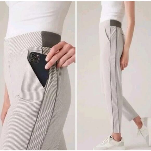 Athleta Brooklyn Textured Ankle Pant Womens Gray Striped Size 8  (838) - Picture 2 of 10